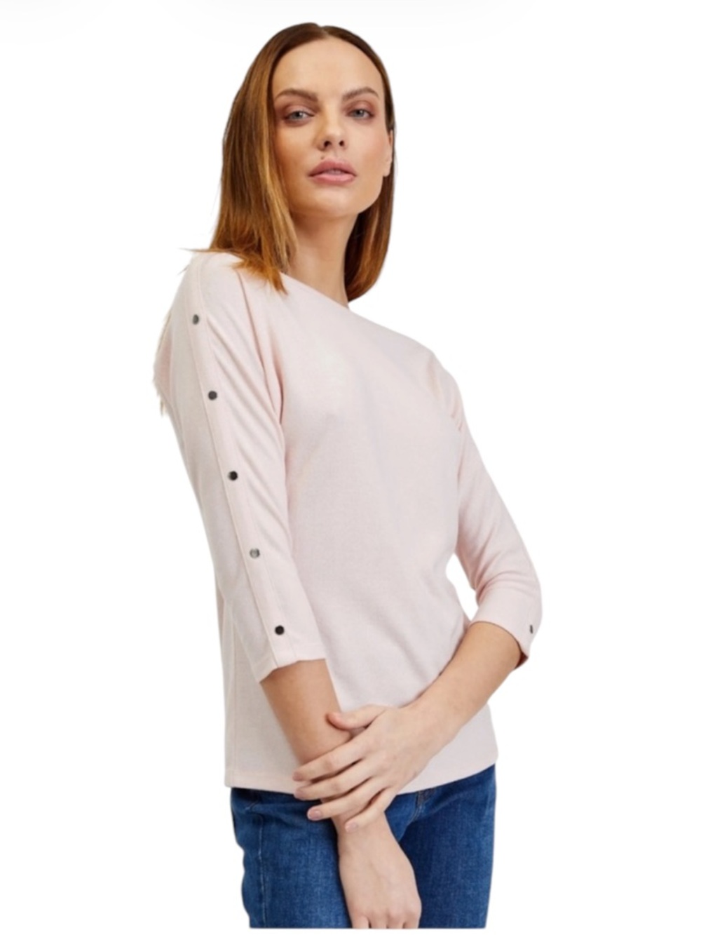 Apt. 9 Women's Light Pink 3/4 Sleeve Top with Decorative Side Sleeve Buttons XL